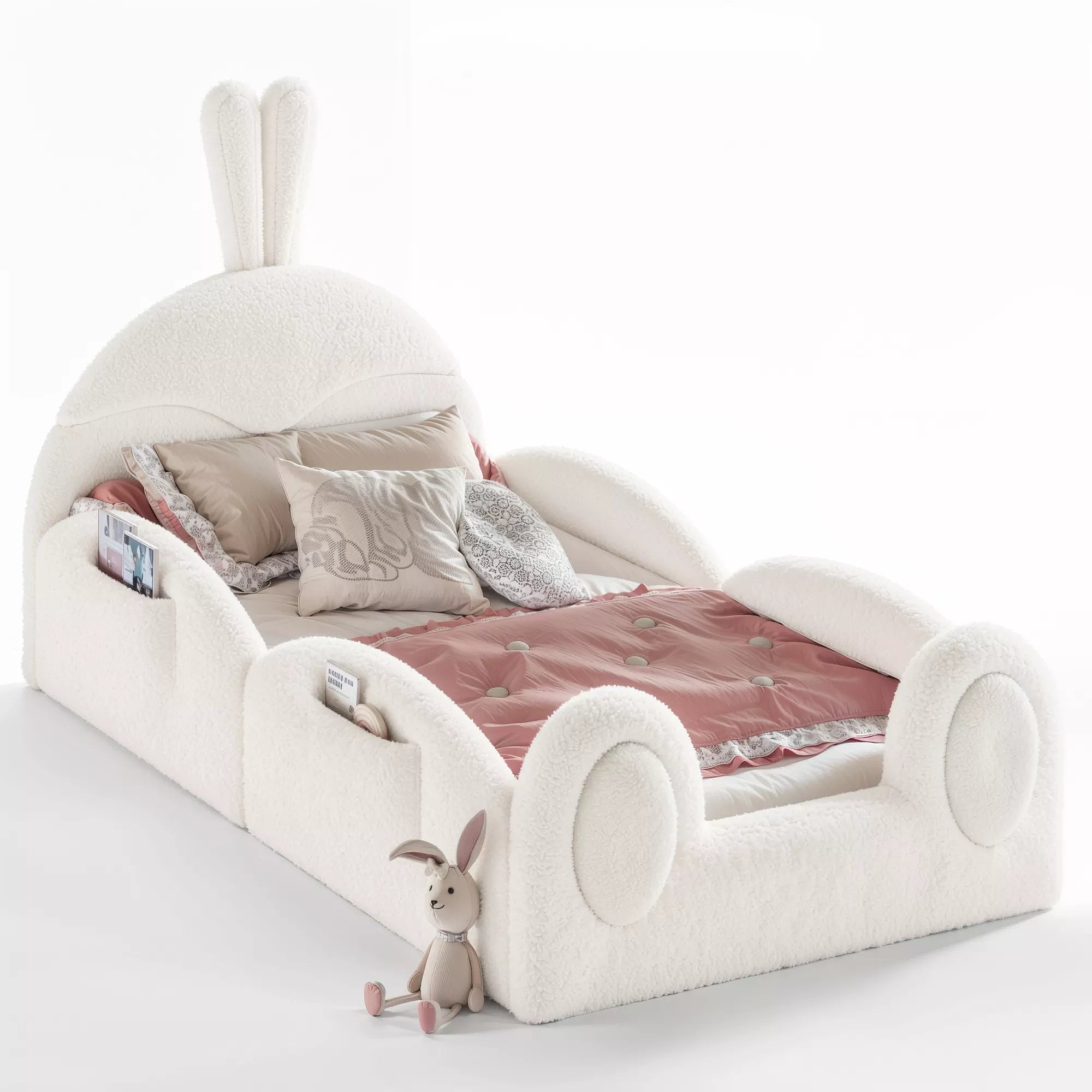 Rabbit headboard kids platform bed with upholstered frame