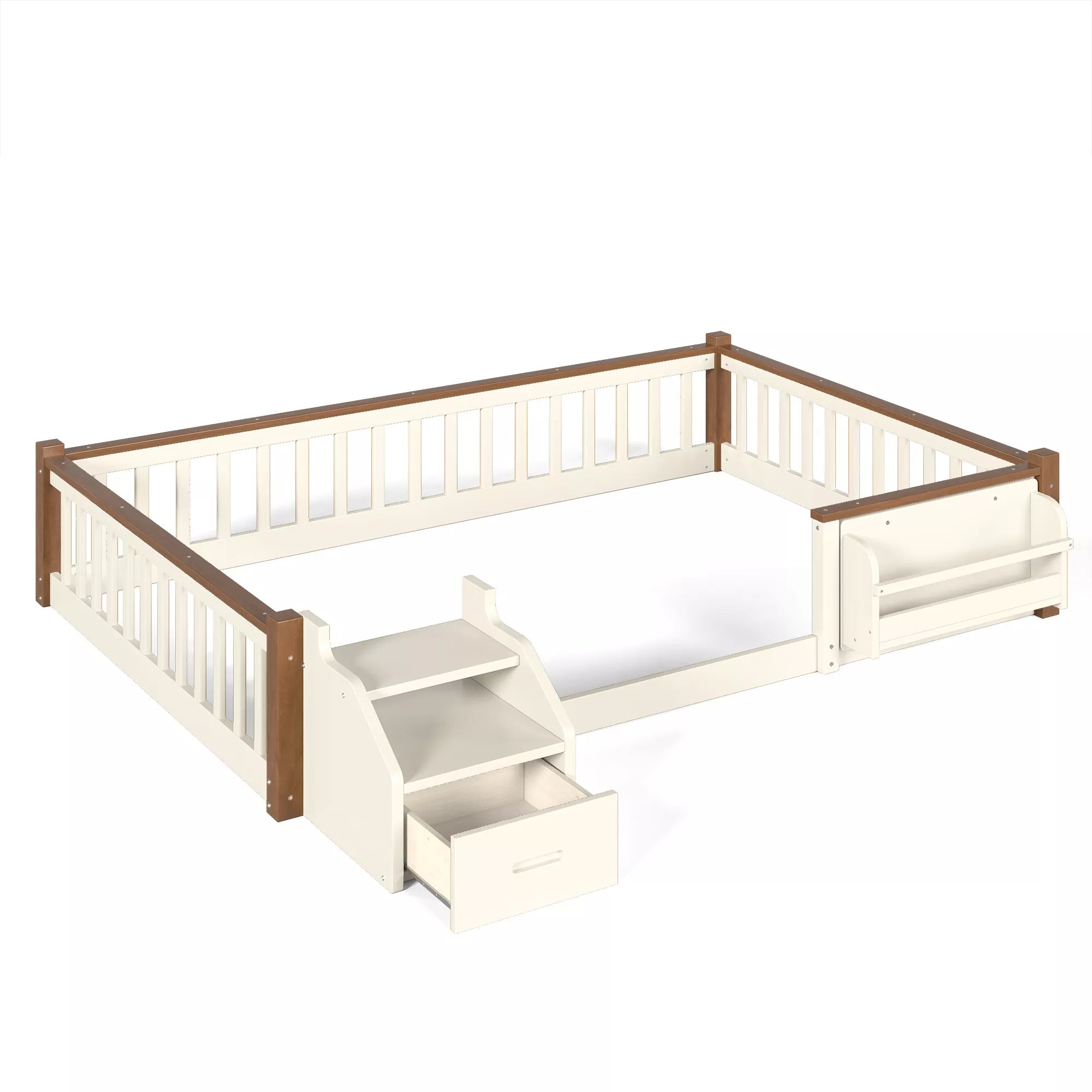 Bellemave® Full Over Full Wooden House Shaped Bunk Bed with Roof, Bookshelves and Storage Drawer — Converts Into Two Full Beds Bellemave®