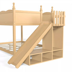 Bellemave® Full over Full Bunk Bed with Storage Shelves,Solid Wood Bed with Slide & Ladders, Low Profile Design Bellemave®
