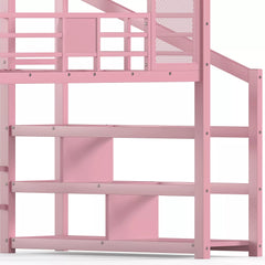 House shaped loft bed with storage shelves and space saving design