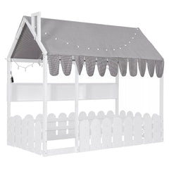 Bellemave® Montessori House Floor Bed for Kids with Fence Railings, Tent & Lights, Wooden Kids Floor Bed Frame with 3 Storage Shelves, Low Profile Bed for Boys & Girls (Slats Not Included) Bellemave®