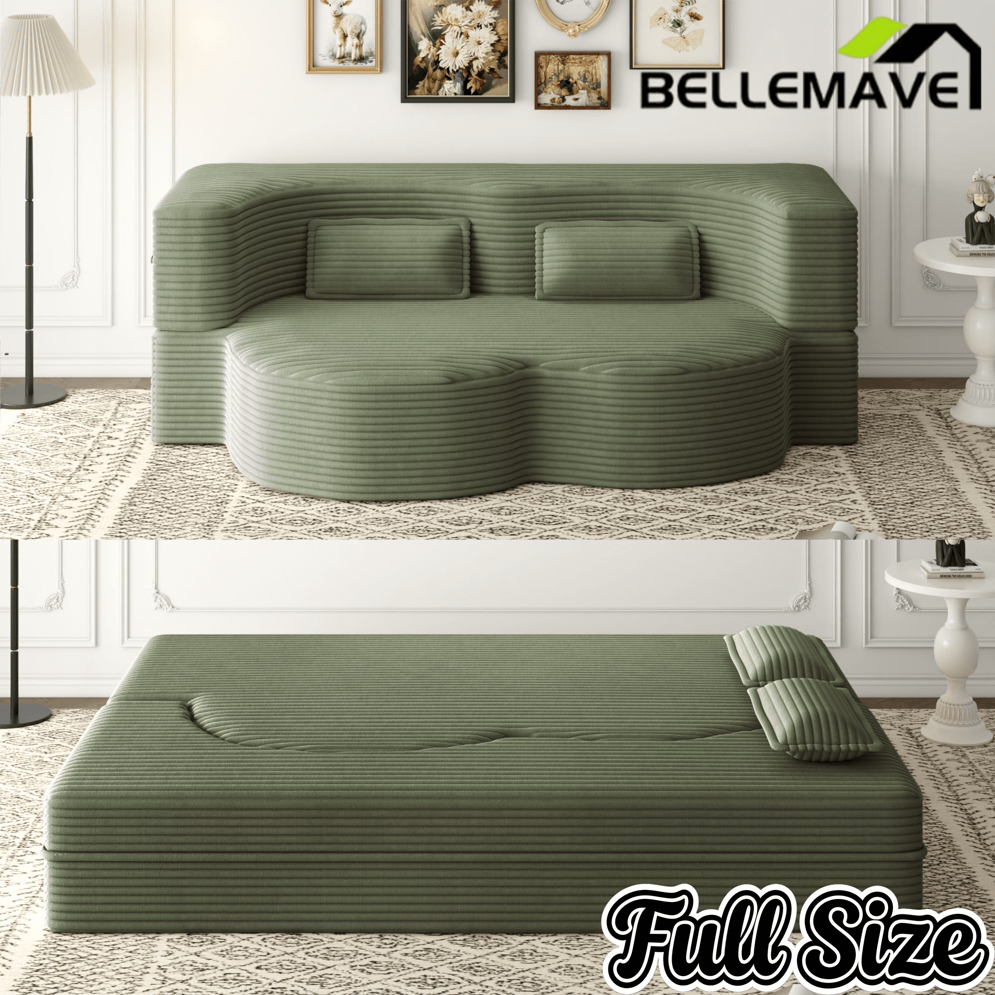 Bellemave® Folding Foam Sofa Bed,15" Full Size Floor Couch,Convertible Sleeper Futon Loveseat Couch for Living Room, Guest Use, Office, Apartmen Bellemave®