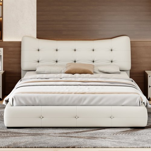 Bellemave® Queen Size Modern PU Upholstered Platform Bed with Ergonomic Wingback Headboard