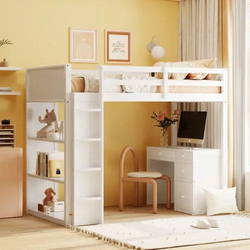 Bellemave® Loft Bed with Ladder,Shelves and Desk Bellemave®