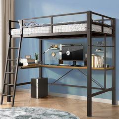 Bellemave® Twin Size Metal Loft Bed with L-Shaped Desk and Multifunctional Socket