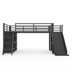 Bellemave® Twin Metal Loft Bed with Slide, 7 Drawers & LED Lights — Storage Shelves & Hanging Area for Kids Bellemave®