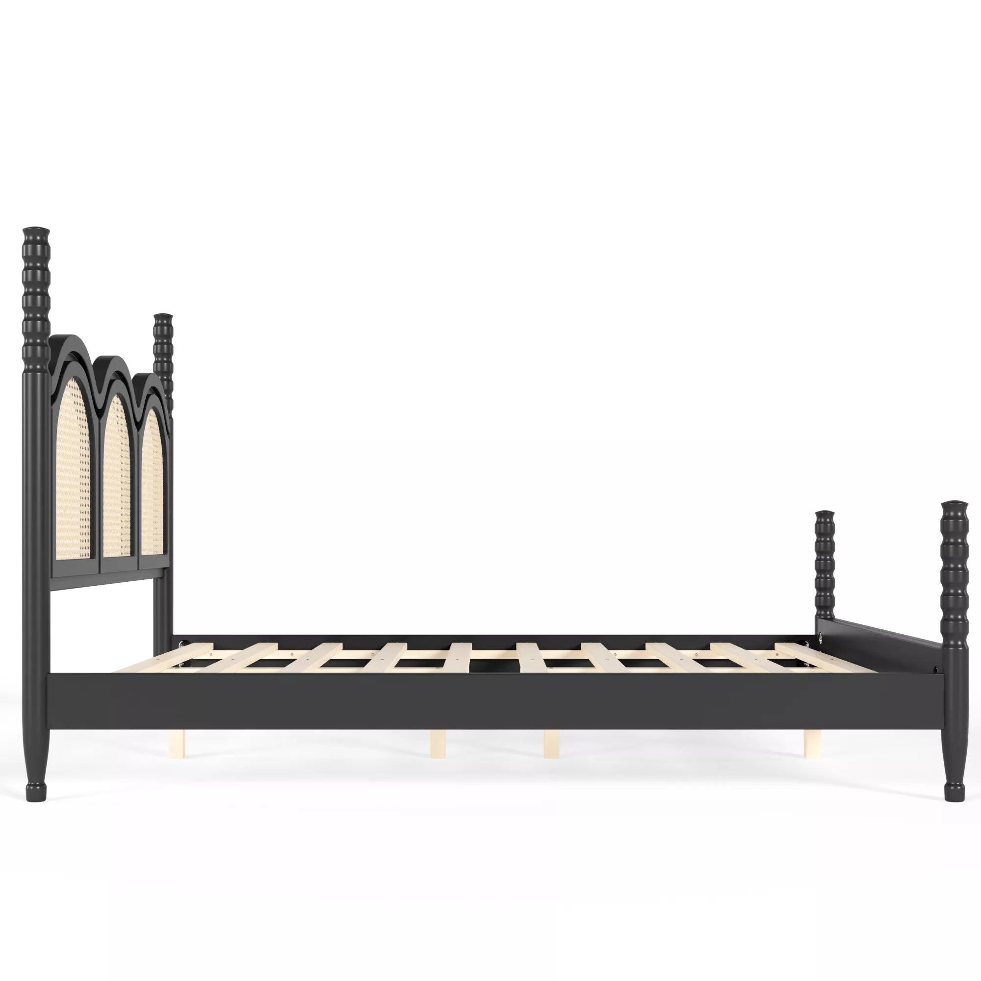 platform bed frame side view with wooden slat support system