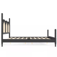 platform bed frame side view with wooden slat support system
