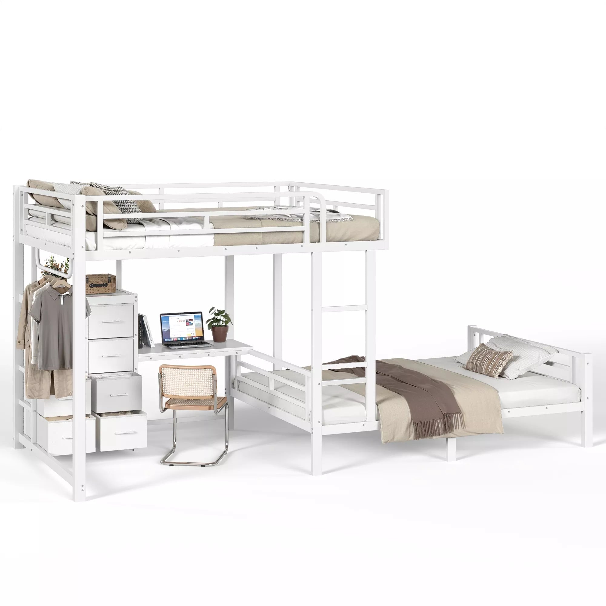 Bellemave® Full Bunk Bed with 8 Storage Drawers & Shelves, Built in Study Desk | Metal Bed with Hanging Rod & Detachable Hanging USB for Teens,Adults Bellemave®