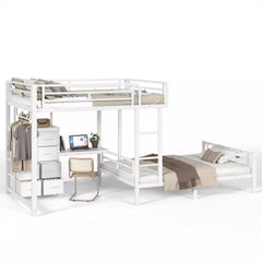 Bellemave® Full Bunk Bed with 8 Storage Drawers & Shelves, Built in Study Desk | Metal Bed with Hanging Rod & Detachable Hanging USB for Teens,Adults Bellemave®
