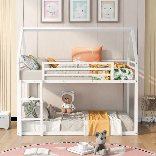 Bellemave® Twin Size Floor House Bunk Bed with Built-in Ladder Bellemave®