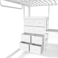 Bellemave® Full Bunk Bed with 8 Storage Drawers & Shelves, Built in Study Desk | Metal Bed with Hanging Rod & Detachable Hanging USB for Teens,Adults Bellemave®