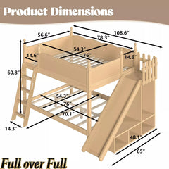 Bellemave® Full over Full Bunk Bed with Storage Shelves,Solid Wood Bed with Slide & Ladders, Low Profile Design Bellemave®