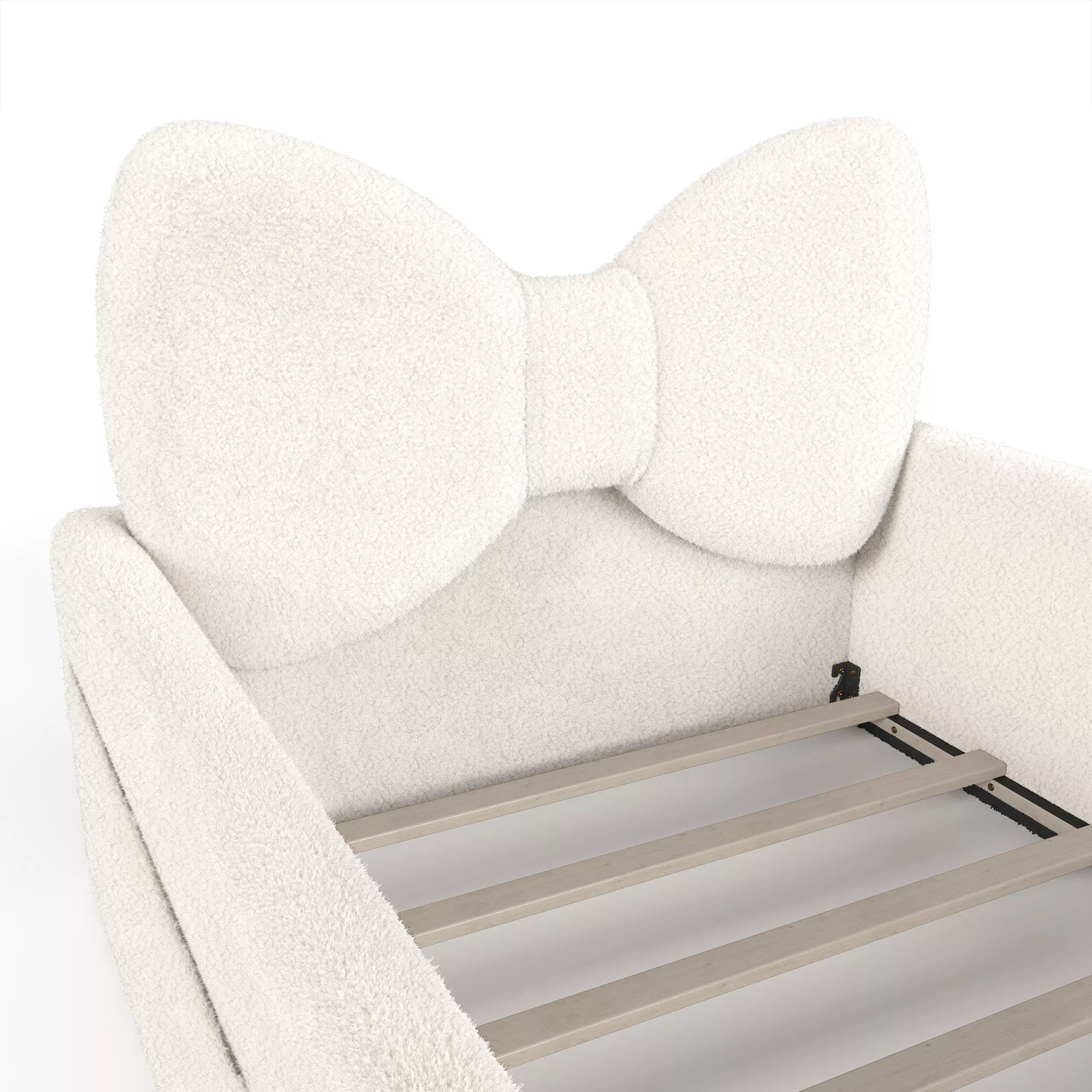 children platform bed frame with upholstered guardrails and storage