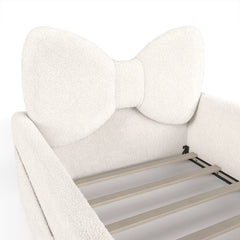 children platform bed frame with upholstered guardrails and storage