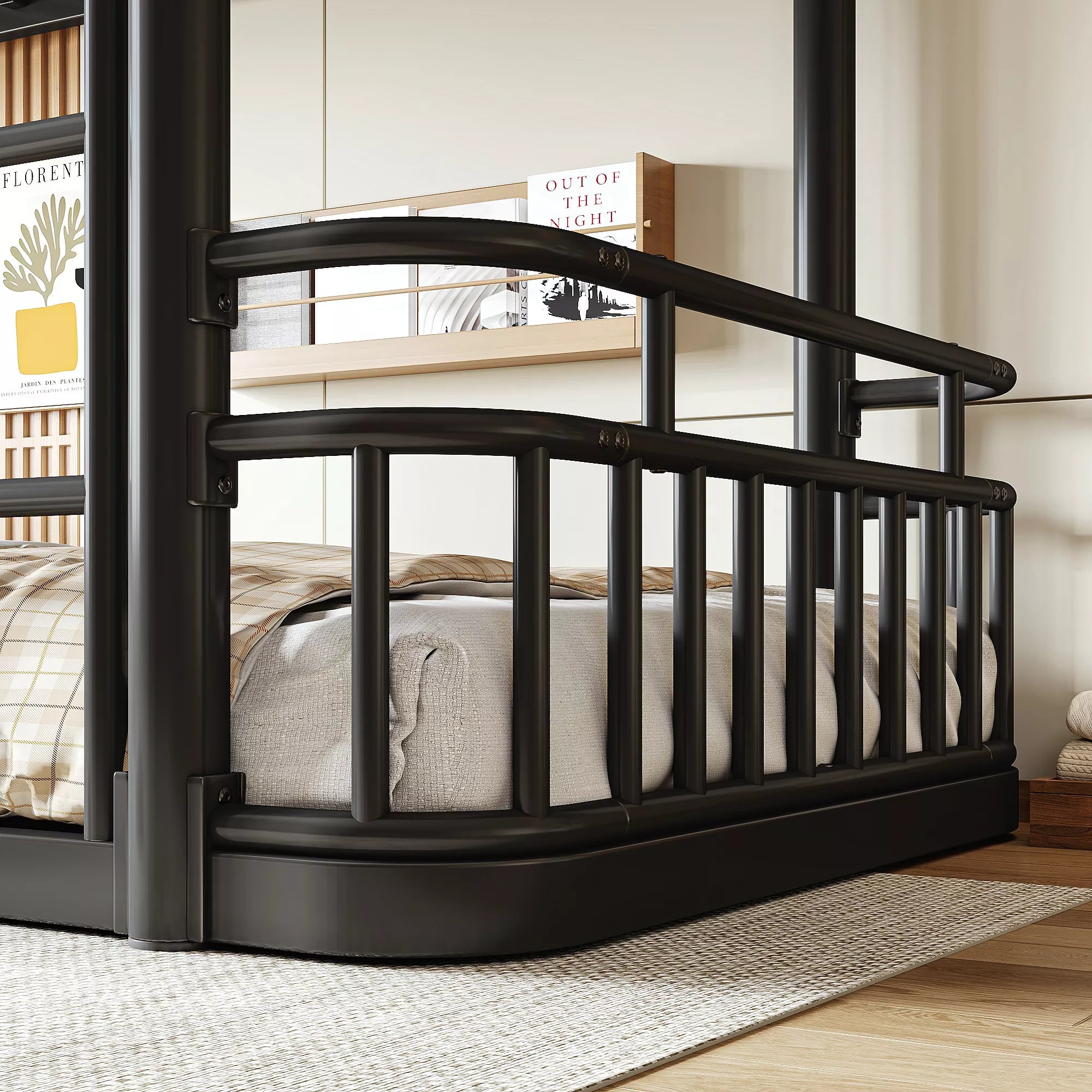 metal bunk bed with full length safety guardrails