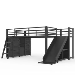 Bellemave® Twin Metal Loft Bed with Slide, 7 Drawers & LED Lights — Storage Shelves & Hanging Area for Kids Bellemave®