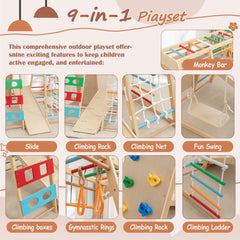 Bellemave® Toddler Climbing Toys Indoor - Featuring a Rock Climbing Wall, Wooden Swings, Gymnastic Rings, Rope Ladders, and Stretching Equipment,All-in-One 10-in-1