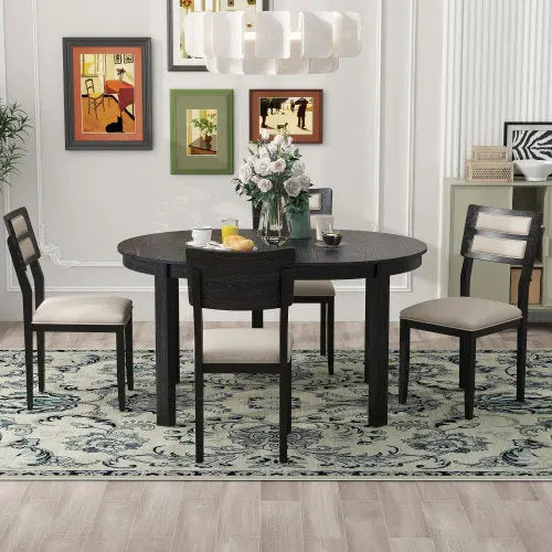Bellemave 5-Piece Multifunctional Dining Table Set, Farmhouse Dining Set with Extendable Round Table Bellemave