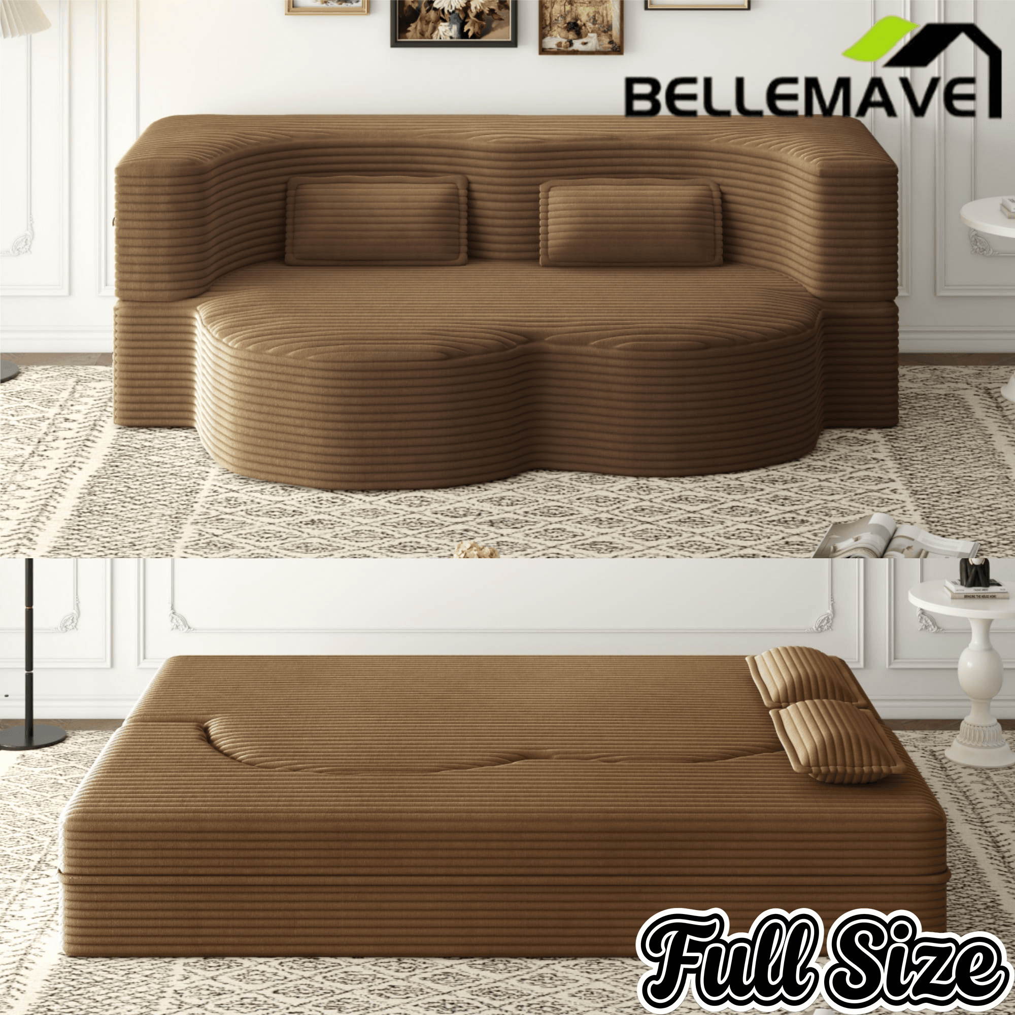 Bellemave® Folding Foam Sofa Bed,15" Full Size Floor Couch,Convertible Sleeper Futon Loveseat Couch for Living Room, Guest Use, Office, Apartmen Bellemave®