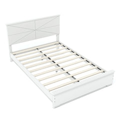 Bellemave® Platform Bed with Chic Design Headboard, Modern Full Bed Frame with Wood Slats Support, Low Profile Design, White