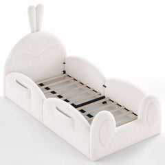 Kids platform floor bed with rabbit headboard slat support