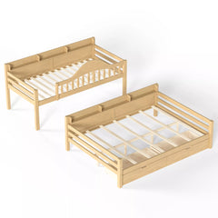 Solid wood mixed‑size bunk bed frame, twin over full / twin xl over queen, natural unfinished wood