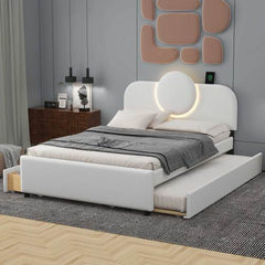 Bellemave® Upholstered Platform Bed with Multi-functional Headboard, Trundle Bed and 2 Drawers