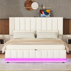 Bellemave® Upholstered Bed with Hydraulic Storage System and LED Light, Sockets and USB Ports Bellemave®