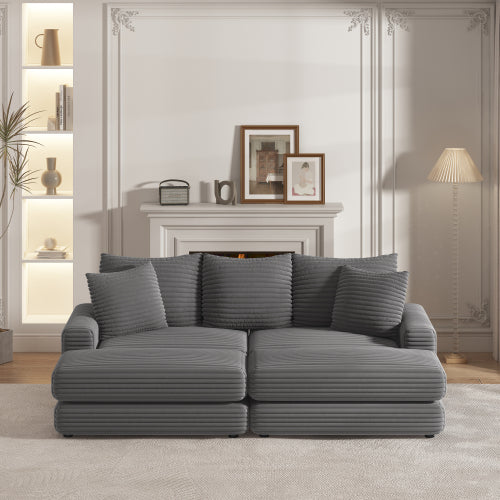 Bellemave 86.6" Corduroy 3-Seater Sofa with 3 Back Pillows , 2 Toss Pillows and Two Ottoman