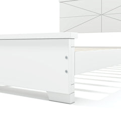 Bellemave® Platform Bed with Chic Design Headboard, Modern Full Bed Frame with Wood Slats Support, Low Profile Design, White