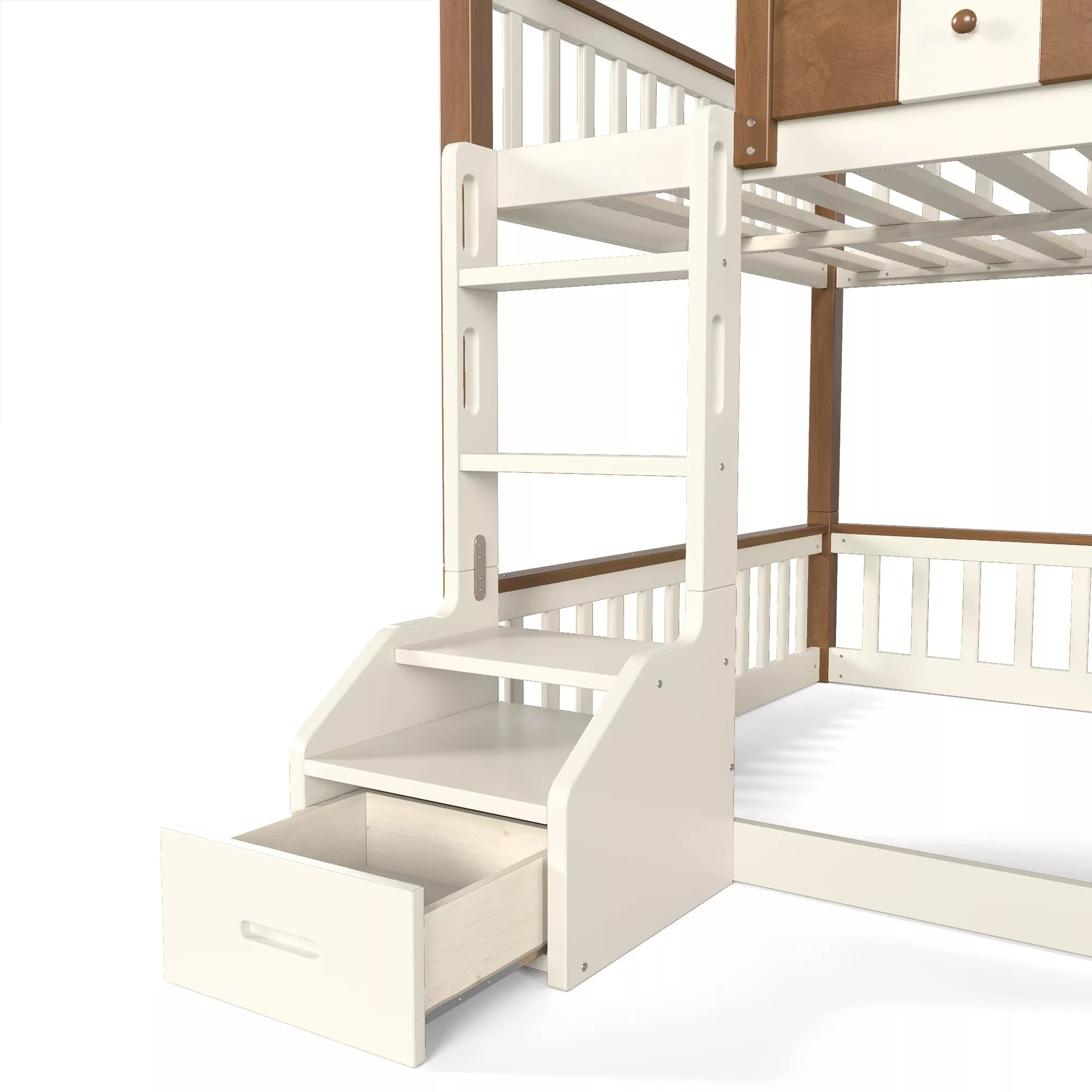 Bellemave® Full Over Full Wooden House Shaped Bunk Bed with Roof, Bookshelves and Storage Drawer — Converts Into Two Full Beds Bellemave®