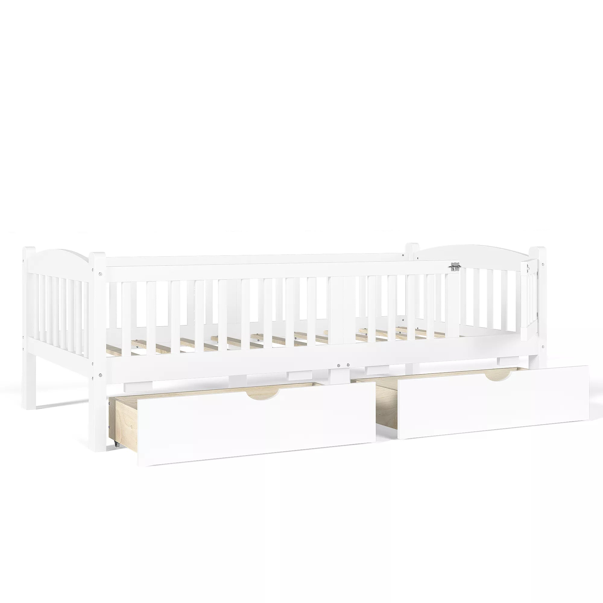 kids bed with drawers and full length safety rails