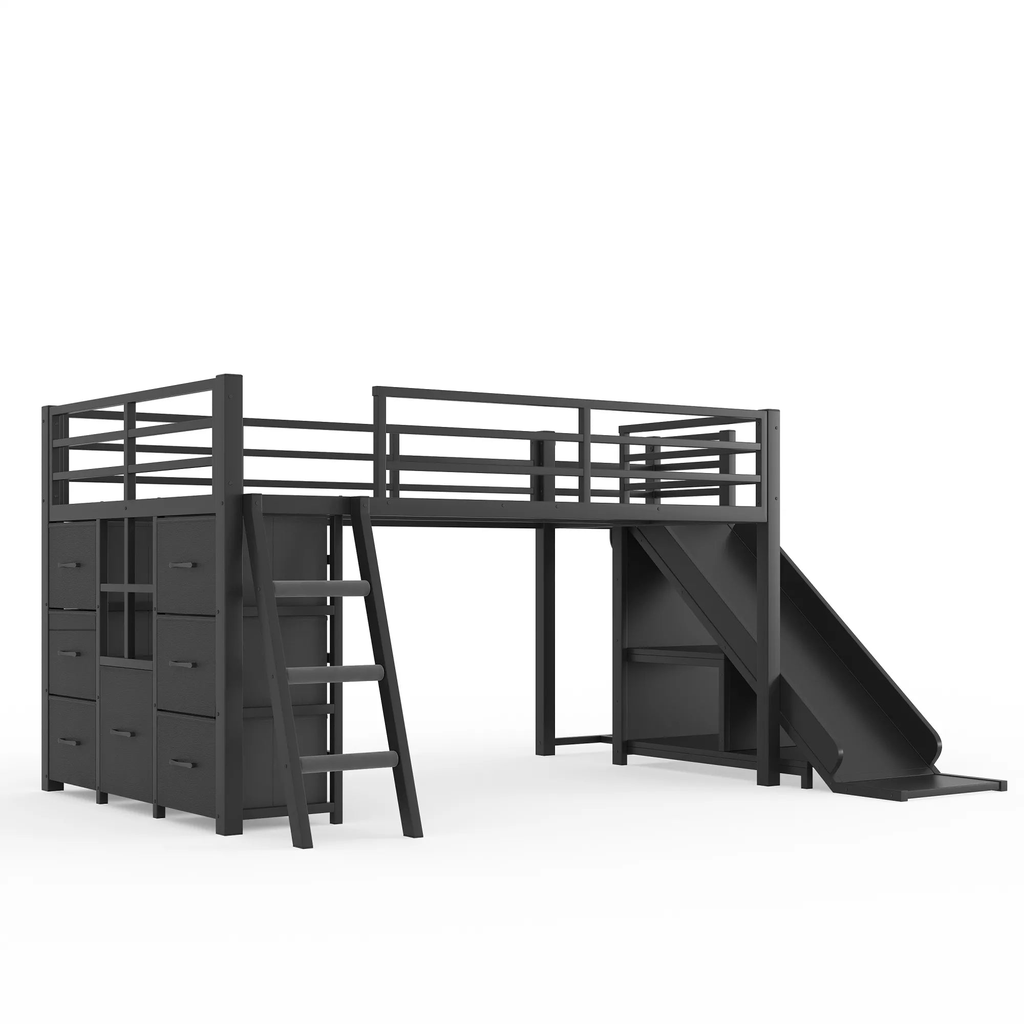 Bellemave® Twin Metal Loft Bed with Slide, 7 Drawers & LED Lights — Storage Shelves & Hanging Area for Kids Bellemave®