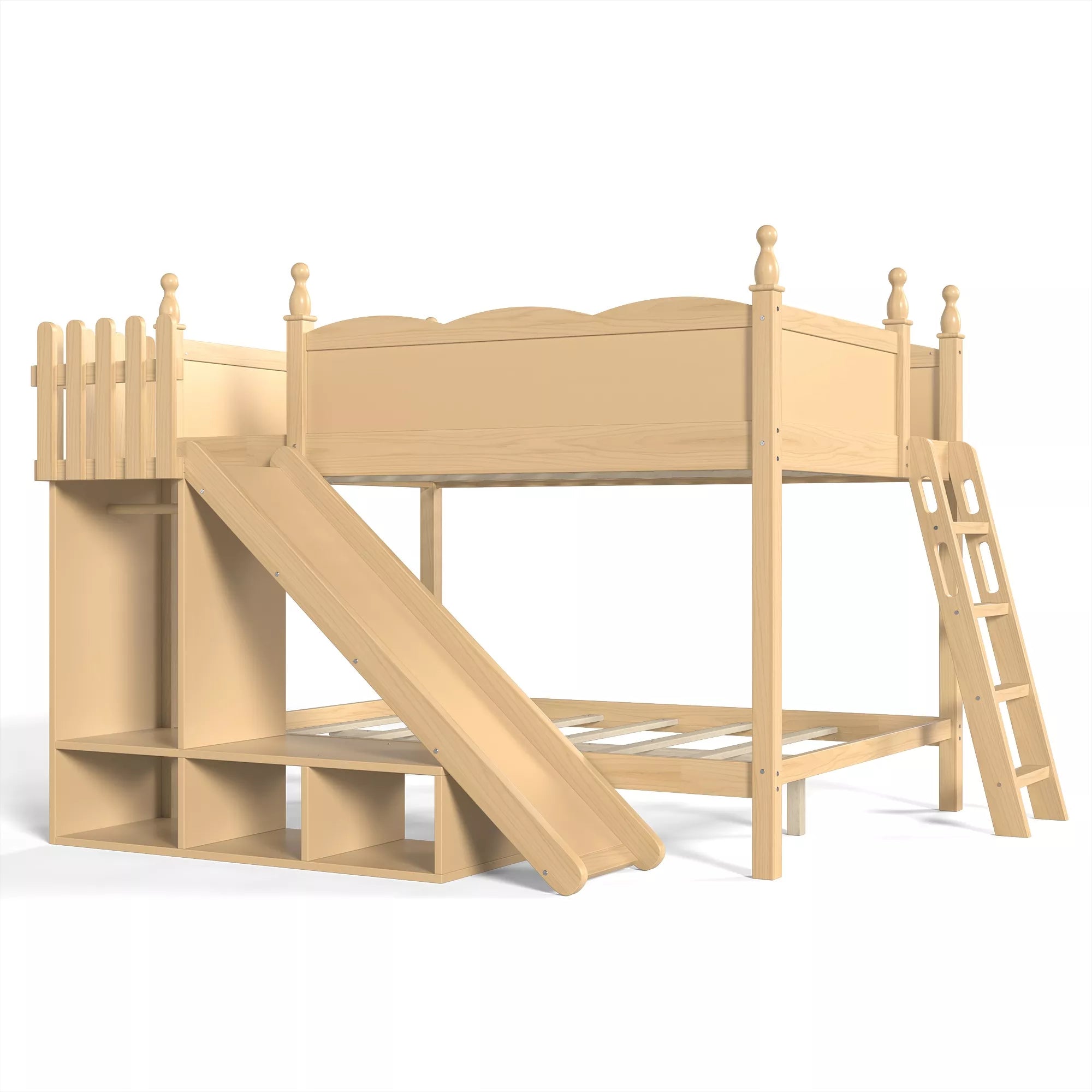 Bellemave® Full over Full Bunk Bed with Storage Shelves,Solid Wood Bed with Slide & Ladders, Low Profile Design Bellemave®