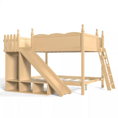 Bellemave® Full over Full Bunk Bed with Storage Shelves,Solid Wood Bed with Slide & Ladders, Low Profile Design Bellemave®