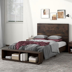 Bellemave® Queen Size Traditional Rustic Natural Tone Walnut  Platform Bed with Storage Bench