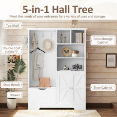 Bellemave® Multi-functional Hall Tree with Storage Shelves Drawers and Cabinet