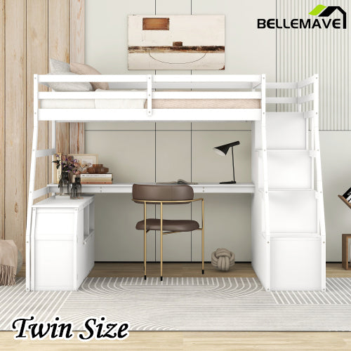 Bellemave® Loft Bed with 7 Drawers 2 Shelves and Desk