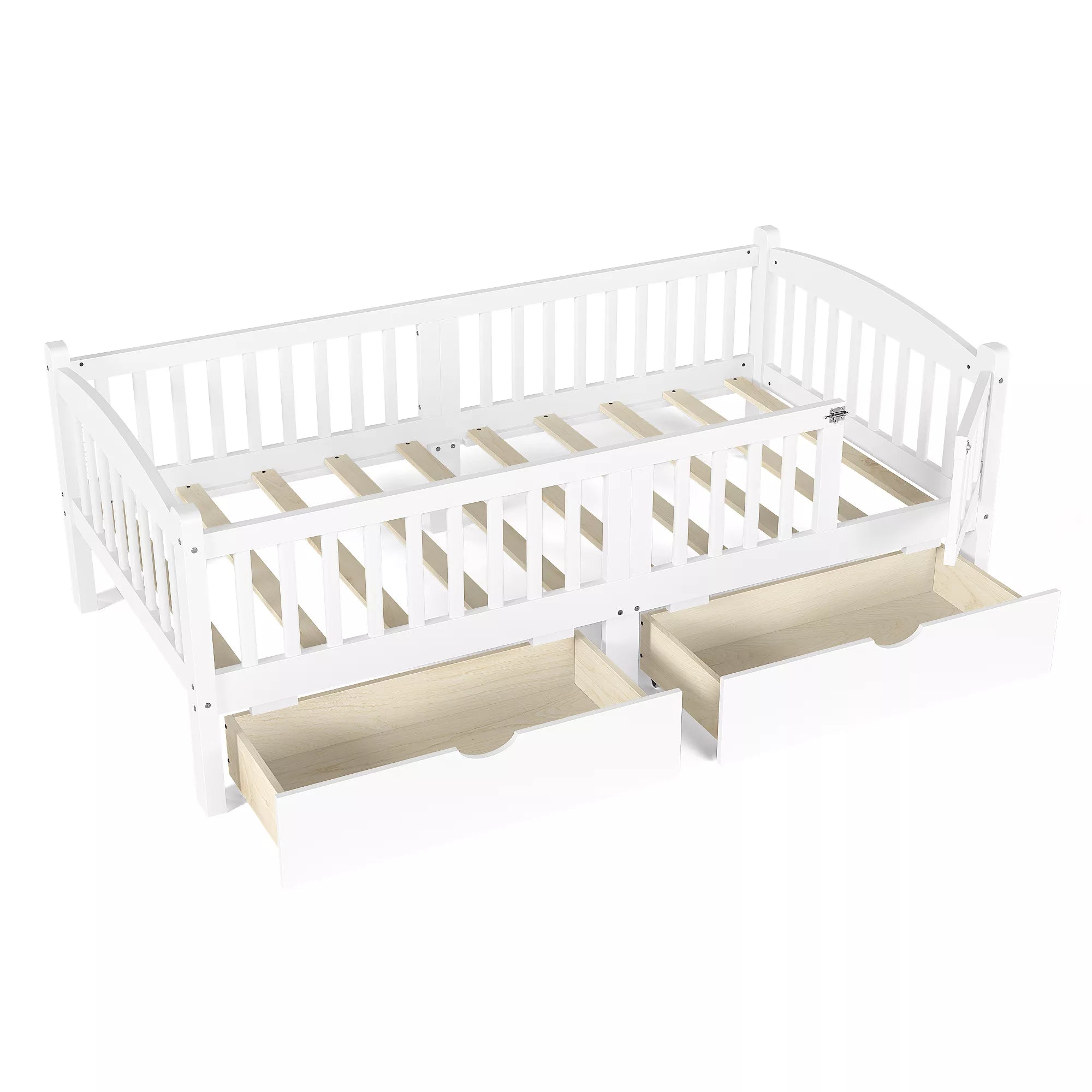 white kids platform bed frame with storage