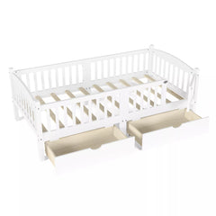 white kids platform bed frame with storage