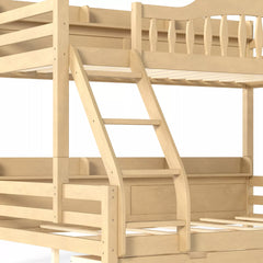 Angled solid wood ladder detail for kids bunk bed, sturdy step design for safe climbing