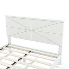 Bellemave® Platform Bed with Chic Design Headboard, Modern Full Bed Frame with Wood Slats Support, Low Profile Design, White