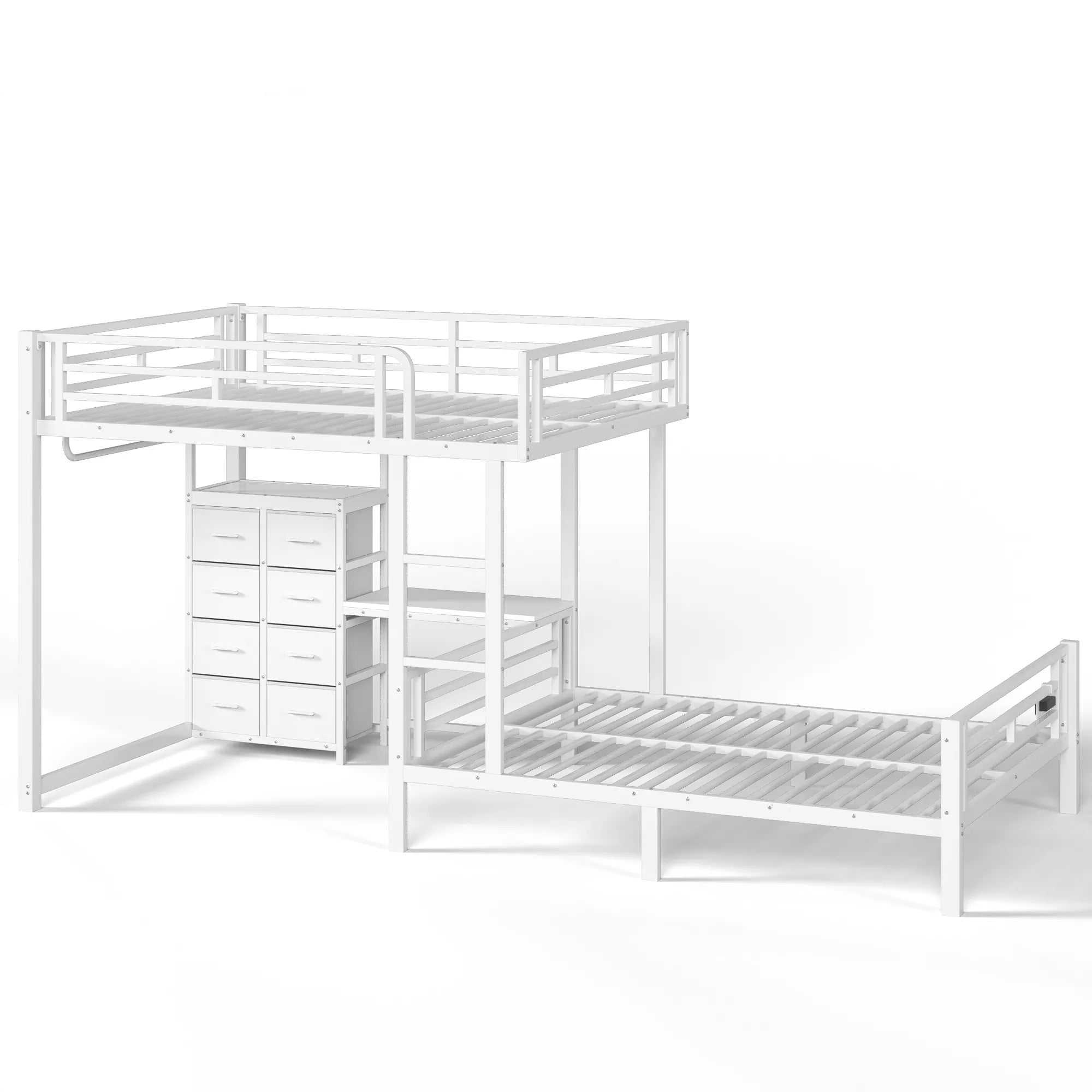 Bellemave® Full Bunk Bed with 8 Storage Drawers & Shelves, Built in Study Desk | Metal Bed with Hanging Rod & Detachable Hanging USB for Teens,Adults Bellemave®