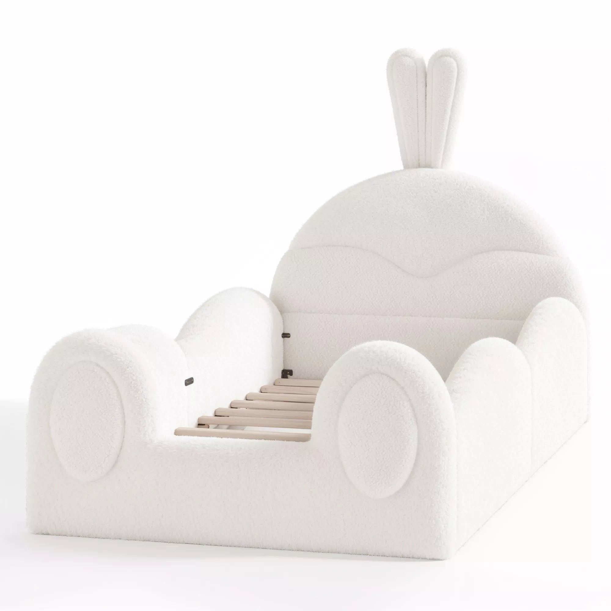 Upholstered rabbit headboard kids floor bed frame