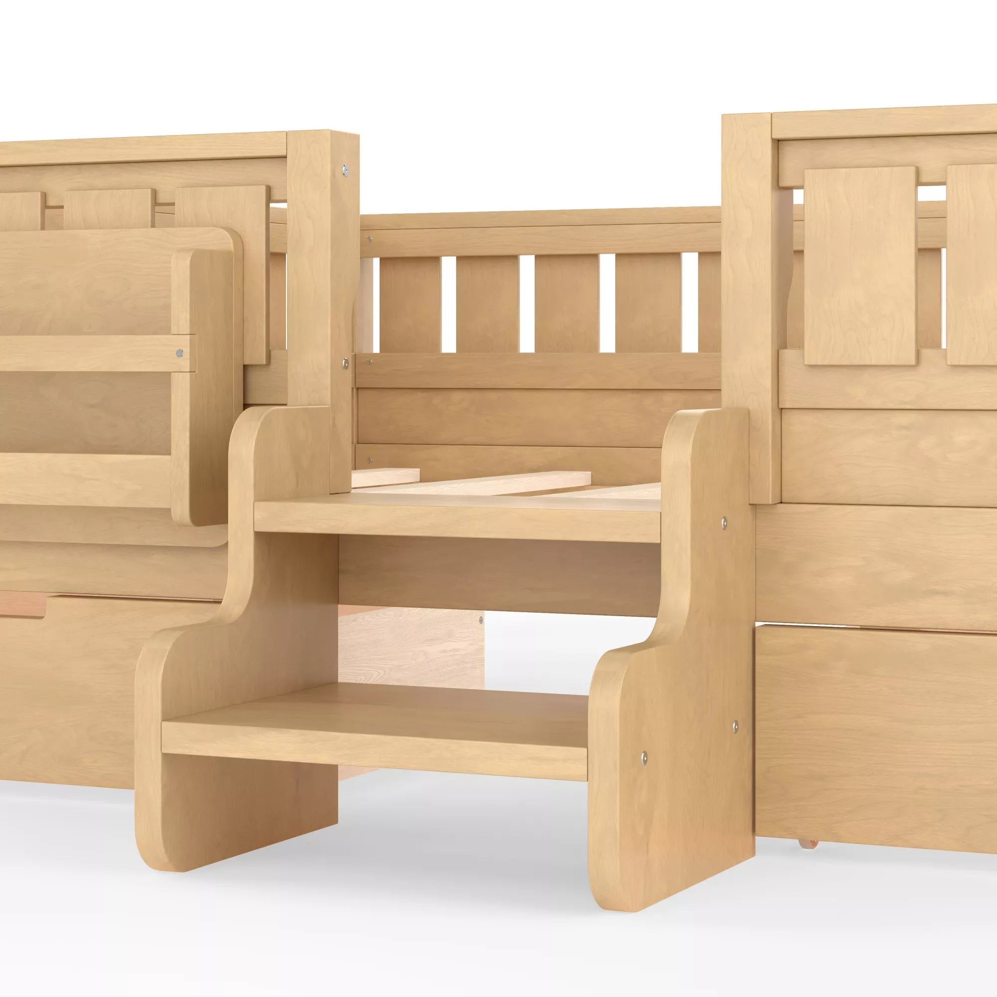 Bellemave® Kids Twin Size Montessori Bed Frame with Built-in Storage Shelves and Drawers, Floor Bed with Staircase and Full-Length High Rails,for Boys, Girls, Wood,Easy Assemble Bellemave®