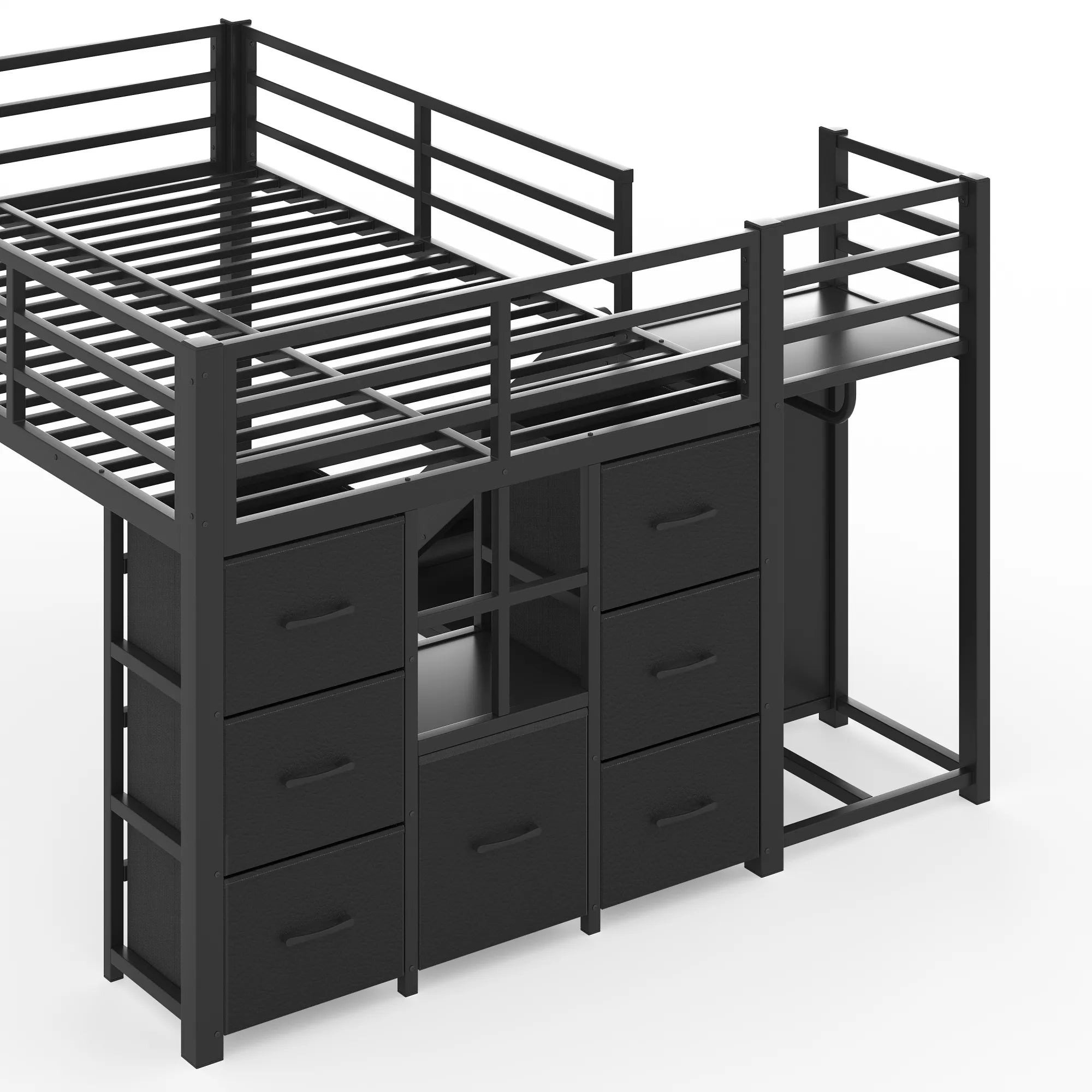Bellemave® Twin Metal Loft Bed with Slide, 7 Drawers & LED Lights — Storage Shelves & Hanging Area for Kids Bellemave®