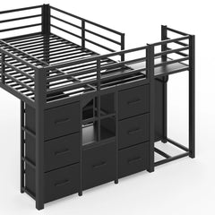 Bellemave® Twin Metal Loft Bed with Slide, 7 Drawers & LED Lights — Storage Shelves & Hanging Area for Kids Bellemave®