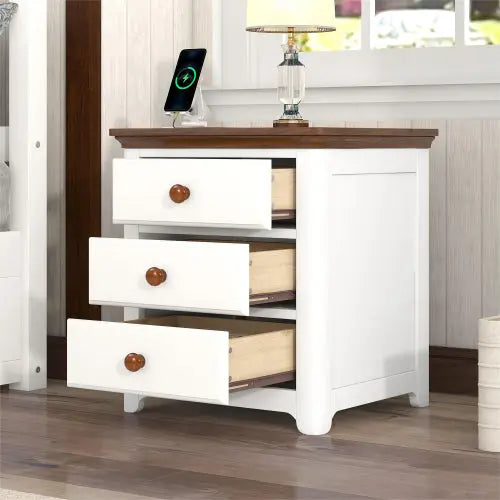 Bellemave Wooden Nightstand with USB Charging Ports and 3 Drawers Bellemave