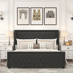 Bellemave® Velvet Upholstered Platform Bed with LED Light High Headboard, with Deep Tufted Buttons Bellemave®